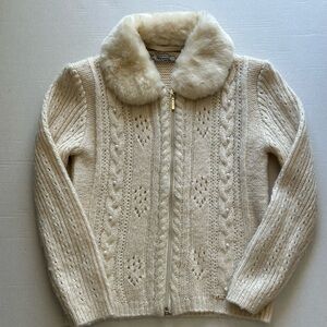 Mayoral Cream Knit Cardigan with Faux Fur Trim